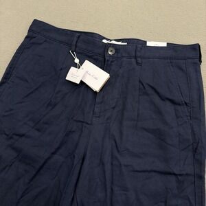 Porter & Ash Textured Linen Blend Pants Mens 32 Navy Blue Straight Fit Chino NWT
